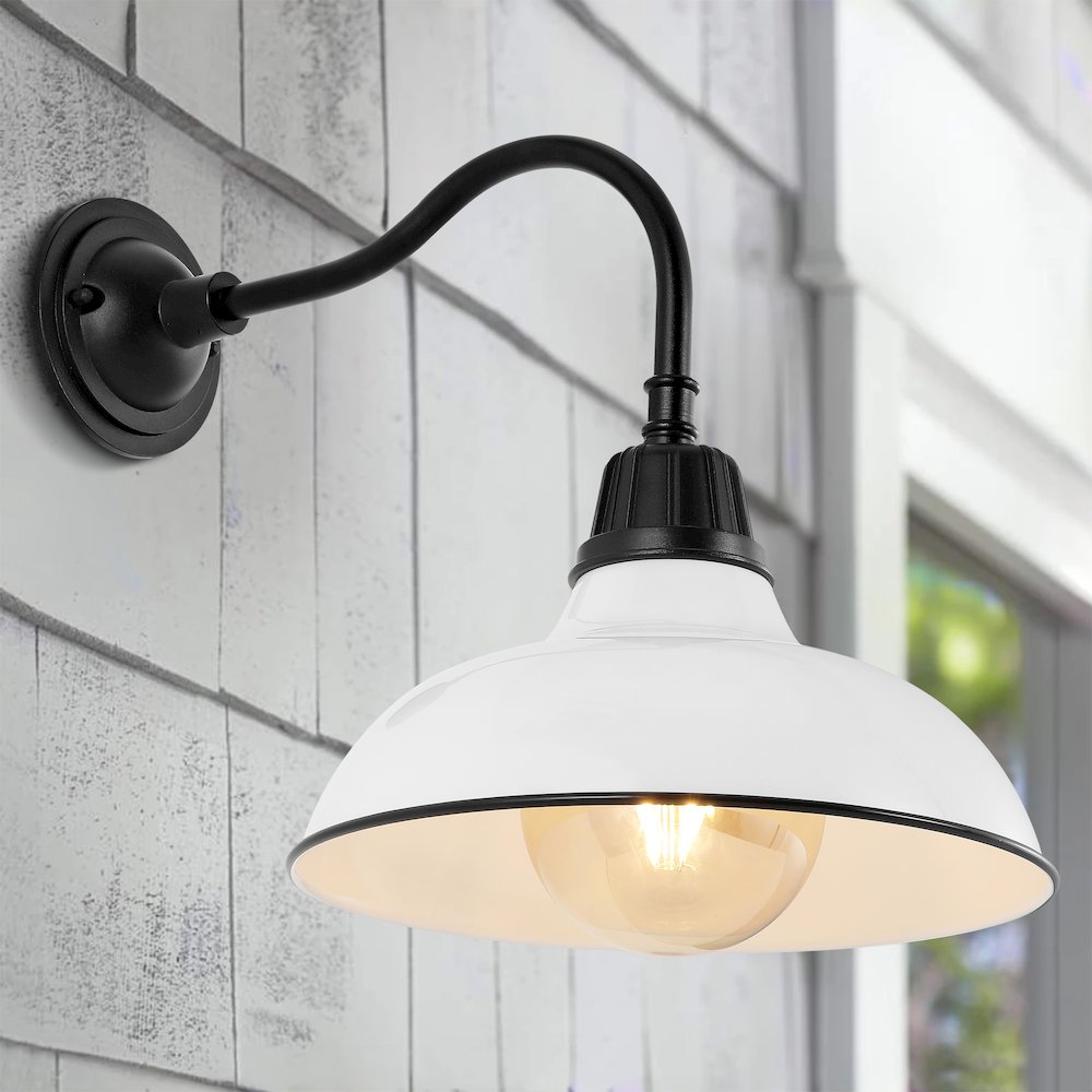 Aurora Farmhouse Industrial Indoor/Outdoor Iron Led Gooseneck Arm Outdoor Sconce. Picture 4