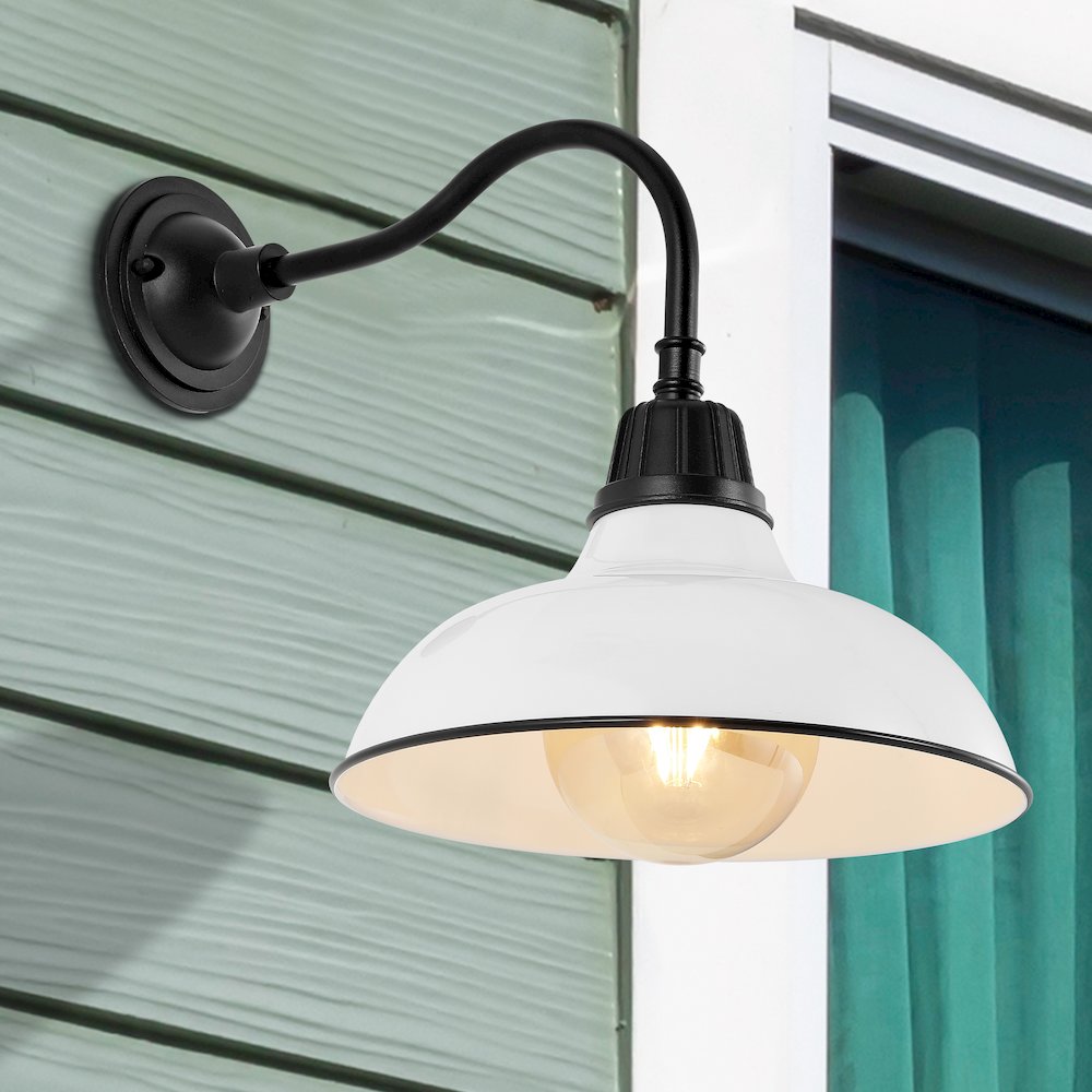 Aurora Farmhouse Industrial Indoor/Outdoor Iron Led Gooseneck Arm Outdoor Sconce. Picture 5