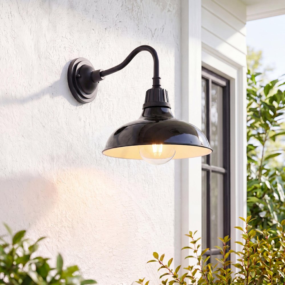 Aurora Farmhouse Industrial Indoor/Outdoor Iron Led Gooseneck Arm Outdoor Sconce. Picture 7