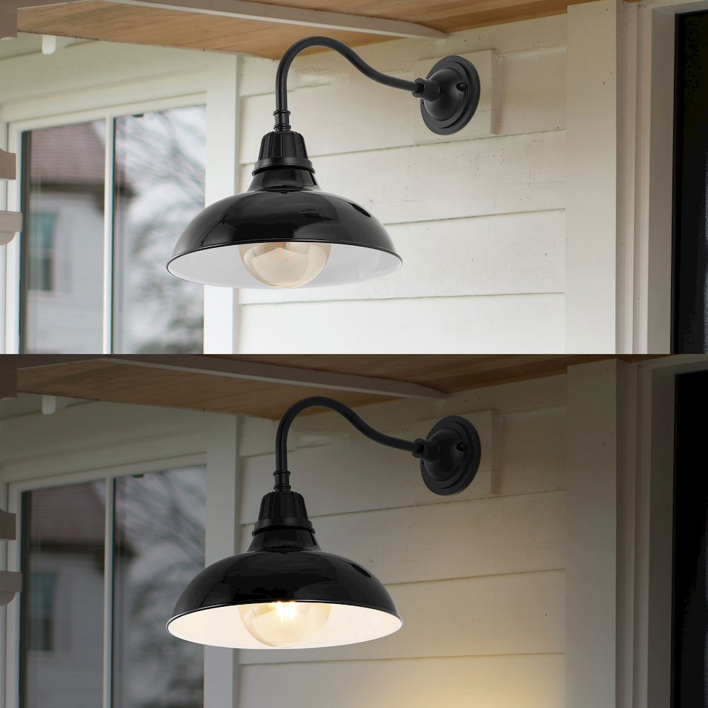 Aurora Farmhouse Industrial Indoor/Outdoor Iron Led Gooseneck Arm Outdoor Sconce. Picture 6