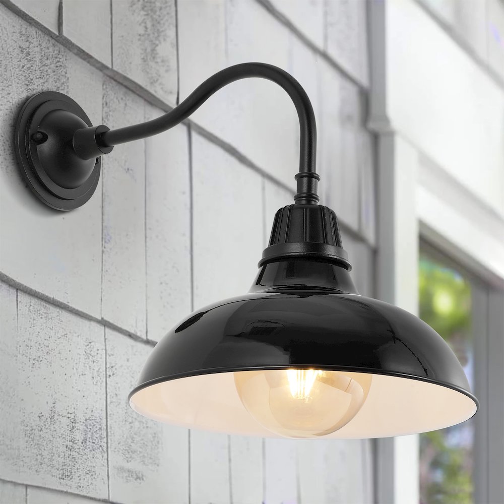 Aurora Farmhouse Industrial Indoor/Outdoor Iron Led Gooseneck Arm Outdoor Sconce. Picture 4