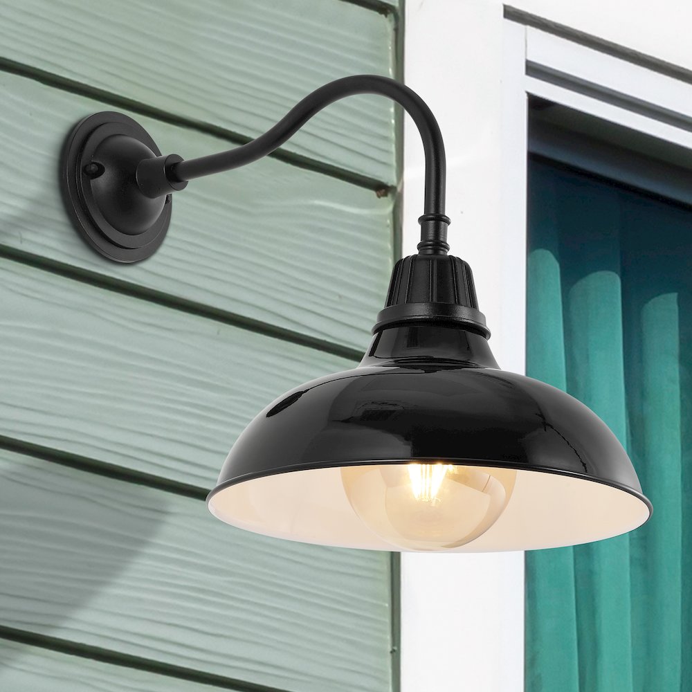 Aurora Farmhouse Industrial Indoor/Outdoor Iron Led Gooseneck Arm Outdoor Sconce. Picture 5