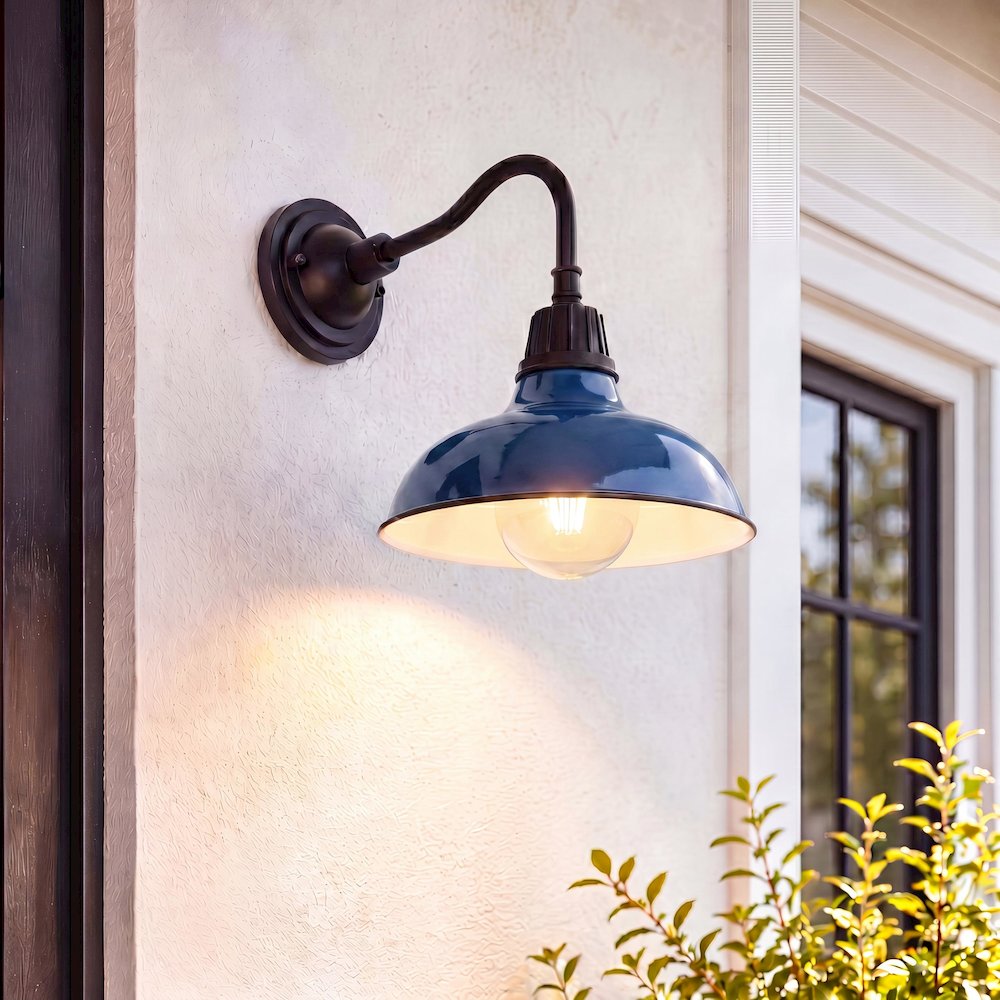 Aurora Farmhouse Industrial Indoor/Outdoor Iron Led Gooseneck Arm Outdoor Sconce. Picture 7
