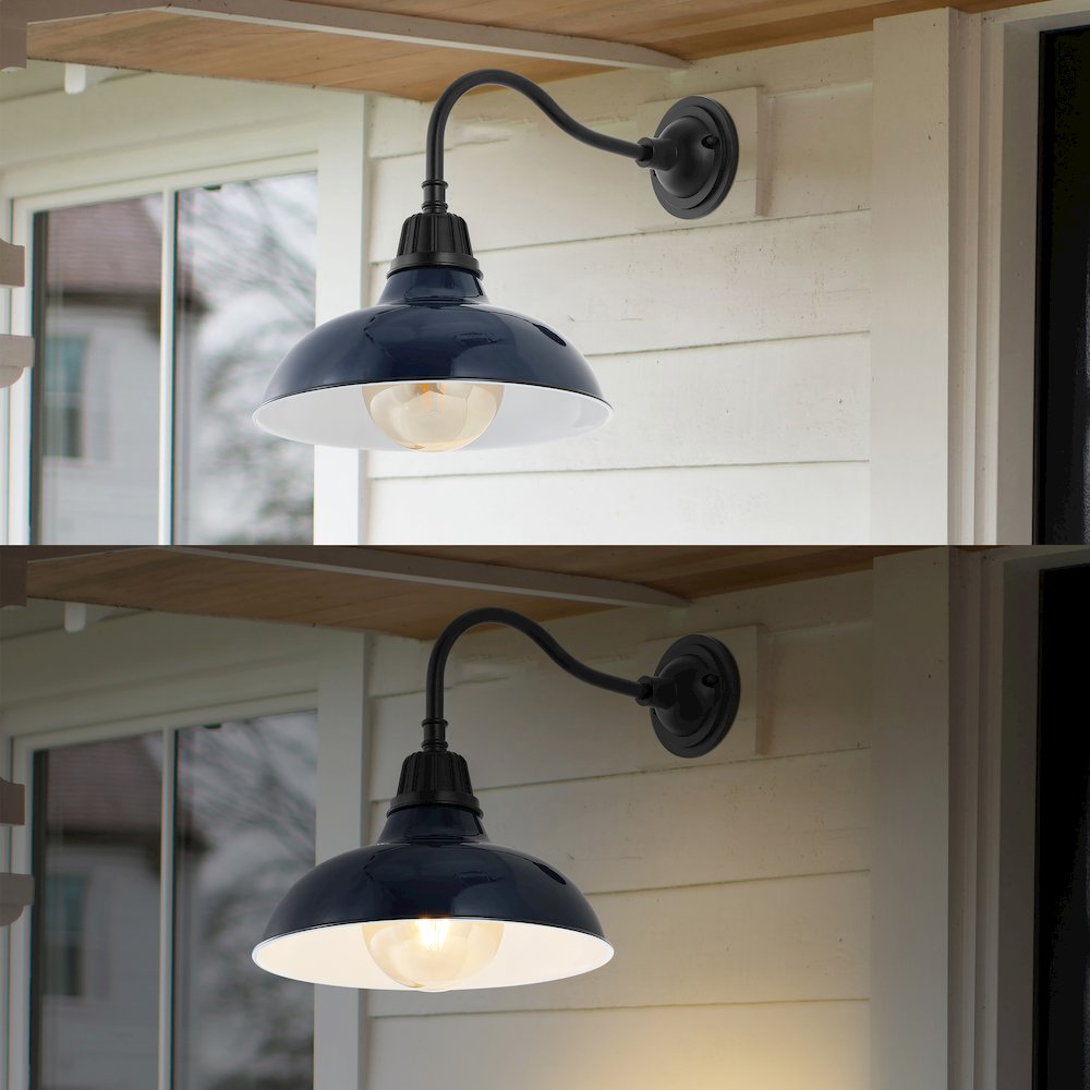Aurora Farmhouse Industrial Indoor/Outdoor Iron Led Gooseneck Arm Outdoor Sconce. Picture 6