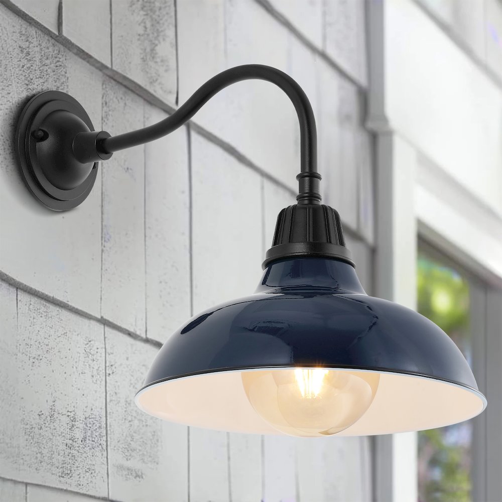 Aurora Farmhouse Industrial Indoor/Outdoor Iron Led Gooseneck Arm Outdoor Sconce. Picture 4