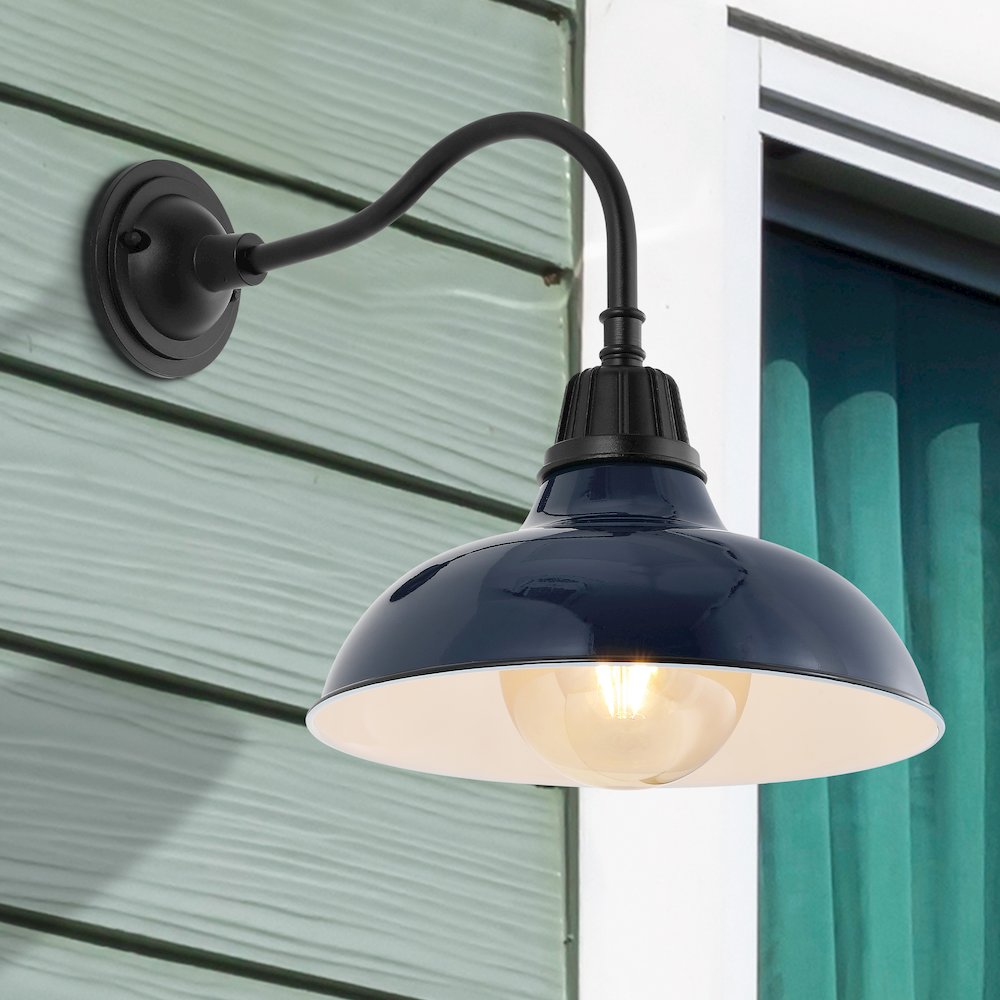 Aurora Farmhouse Industrial Indoor/Outdoor Iron Led Gooseneck Arm Outdoor Sconce. Picture 5