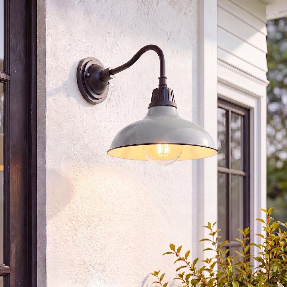 Aurora Farmhouse Industrial Indoor/Outdoor Iron Led Gooseneck Arm Outdoor Sconce. Picture 7
