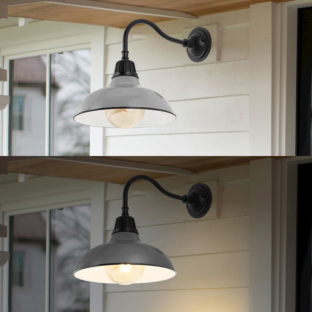 Aurora Farmhouse Industrial Indoor/Outdoor Iron Led Gooseneck Arm Outdoor Sconce. Picture 6