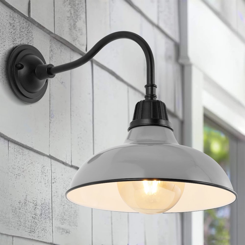Aurora Farmhouse Industrial Indoor/Outdoor Iron Led Gooseneck Arm Outdoor Sconce. Picture 4