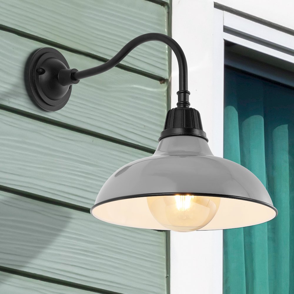Aurora Farmhouse Industrial Indoor/Outdoor Iron Led Gooseneck Arm Outdoor Sconce. Picture 5
