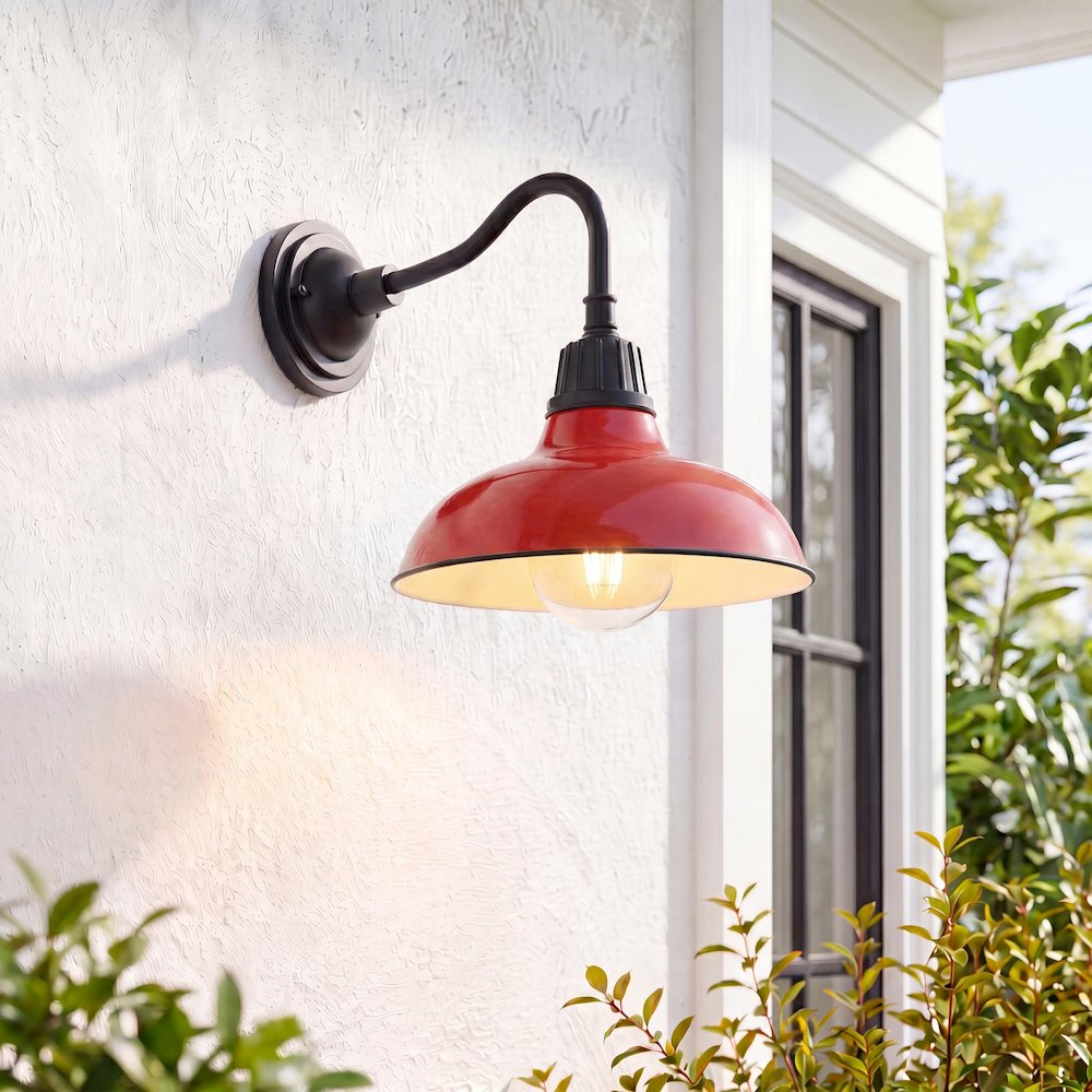 Aurora Farmhouse Industrial Indoor/Outdoor Iron Led Gooseneck Arm Outdoor Sconce. Picture 7