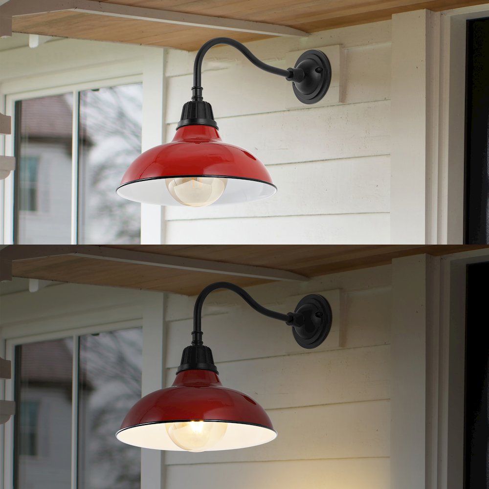 Aurora Farmhouse Industrial Indoor/Outdoor Iron Led Gooseneck Arm Outdoor Sconce. Picture 6
