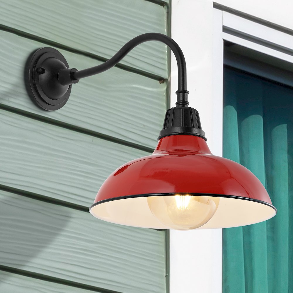 Aurora Farmhouse Industrial Indoor/Outdoor Iron Led Gooseneck Arm Outdoor Sconce. Picture 5