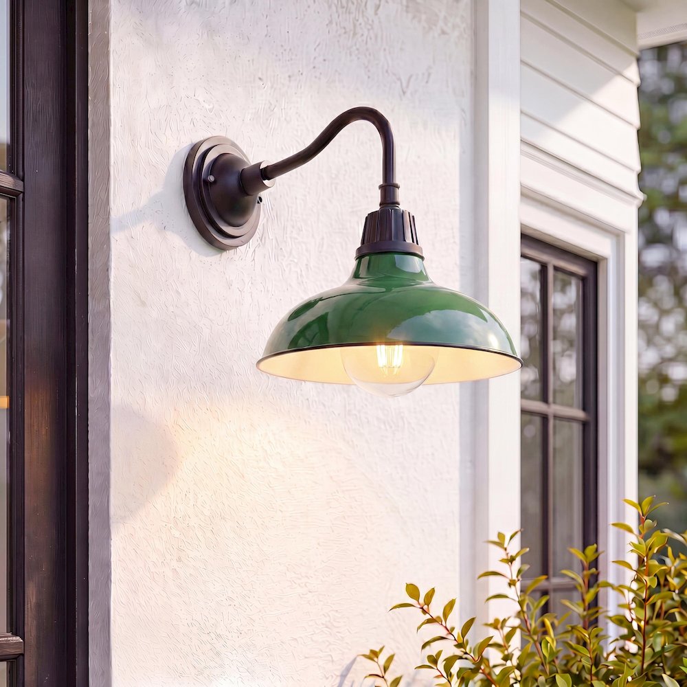 Aurora Farmhouse Industrial Indoor/Outdoor Iron Led Gooseneck Arm Outdoor Sconce. Picture 7