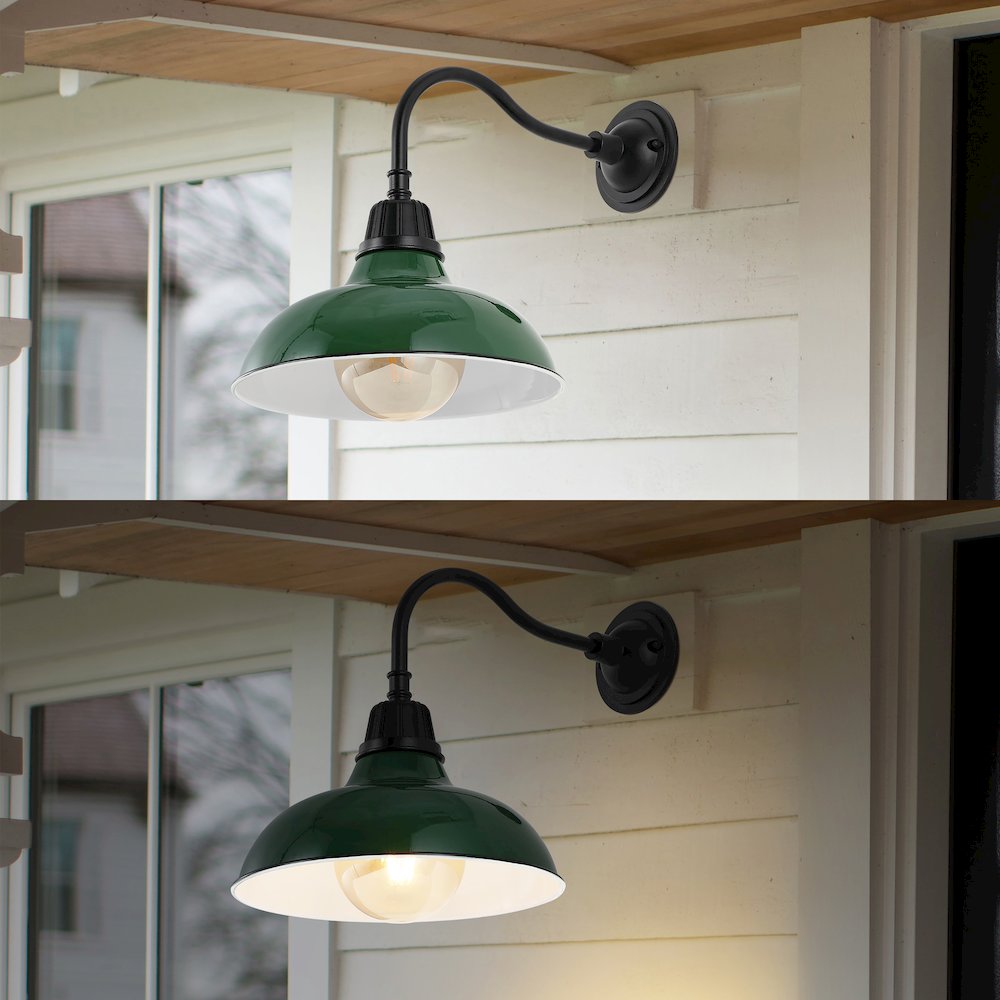 Aurora Farmhouse Industrial Indoor/Outdoor Iron Led Gooseneck Arm Outdoor Sconce. Picture 6
