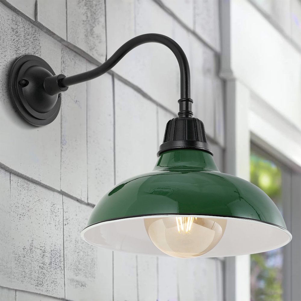 Aurora Farmhouse Industrial Indoor/Outdoor Iron Led Gooseneck Arm Outdoor Sconce. Picture 4