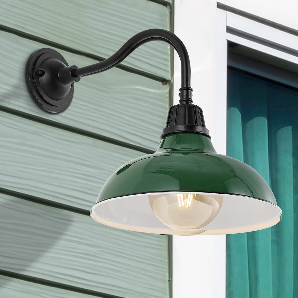 Aurora Farmhouse Industrial Indoor/Outdoor Iron Led Gooseneck Arm Outdoor Sconce. Picture 5