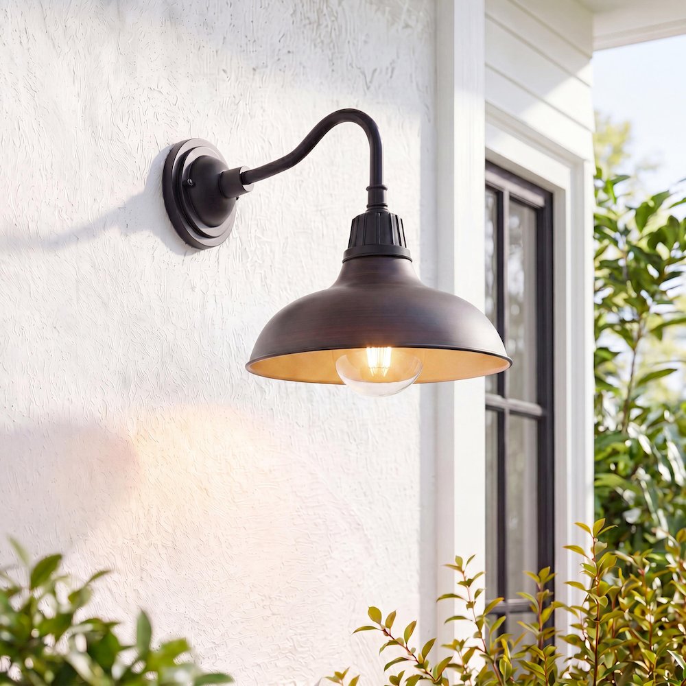 Aurora Farmhouse Industrial Indoor/Outdoor Iron Led Gooseneck Arm Outdoor Sconce. Picture 7