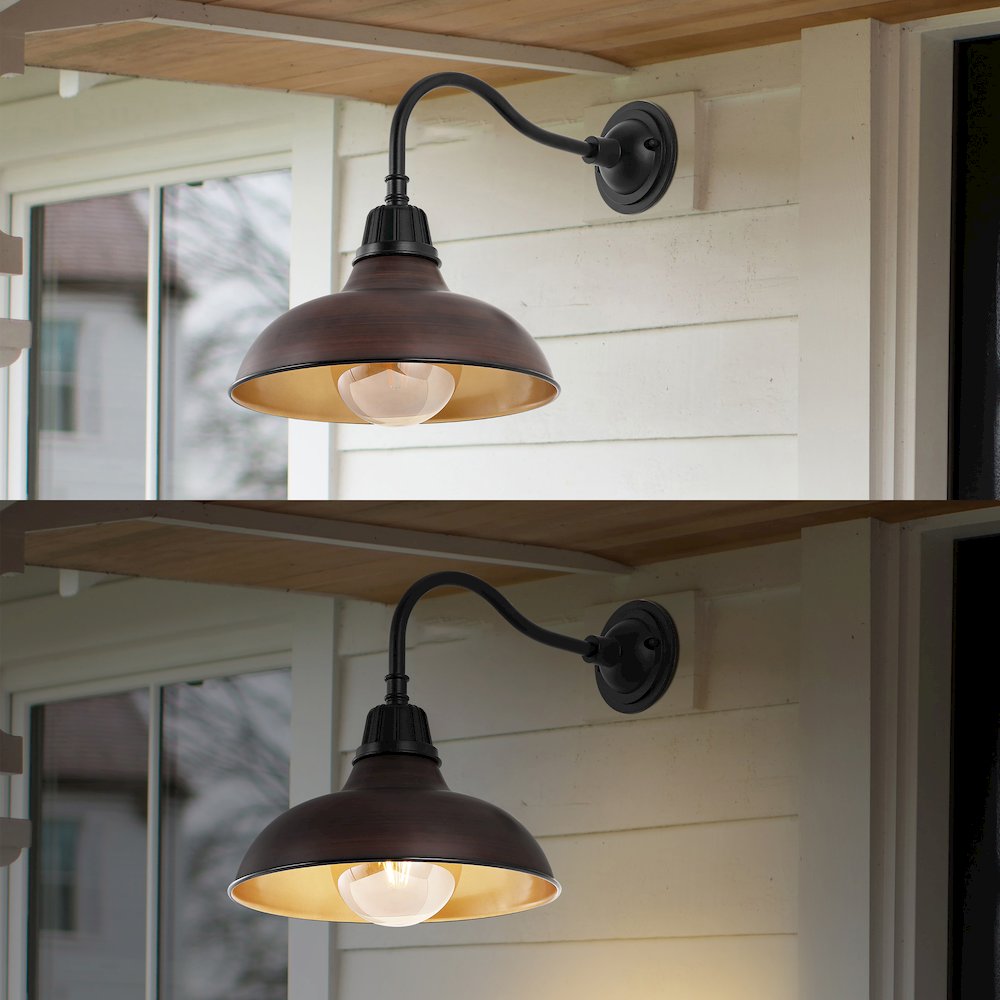 Aurora Farmhouse Industrial Indoor/Outdoor Iron Led Gooseneck Arm Outdoor Sconce. Picture 6