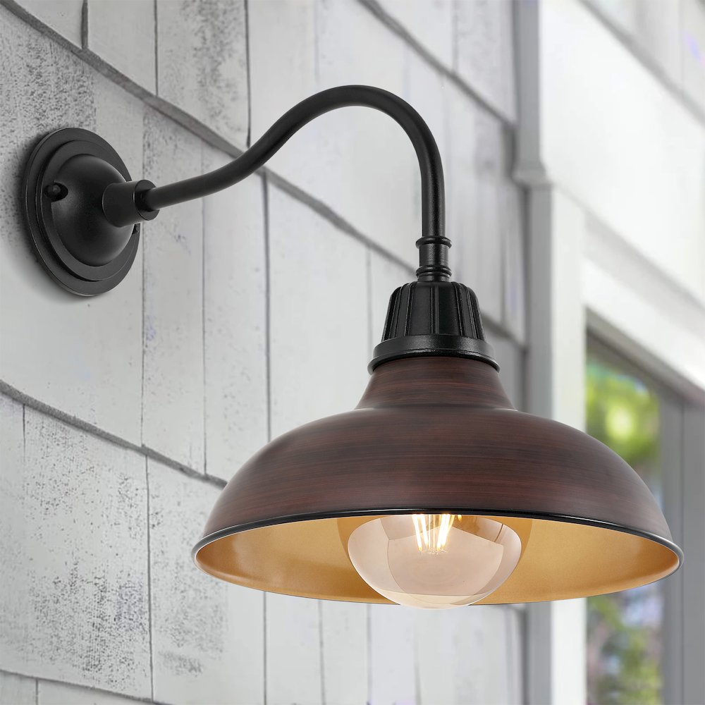 Aurora Farmhouse Industrial Indoor/Outdoor Iron Led Gooseneck Arm Outdoor Sconce. Picture 4