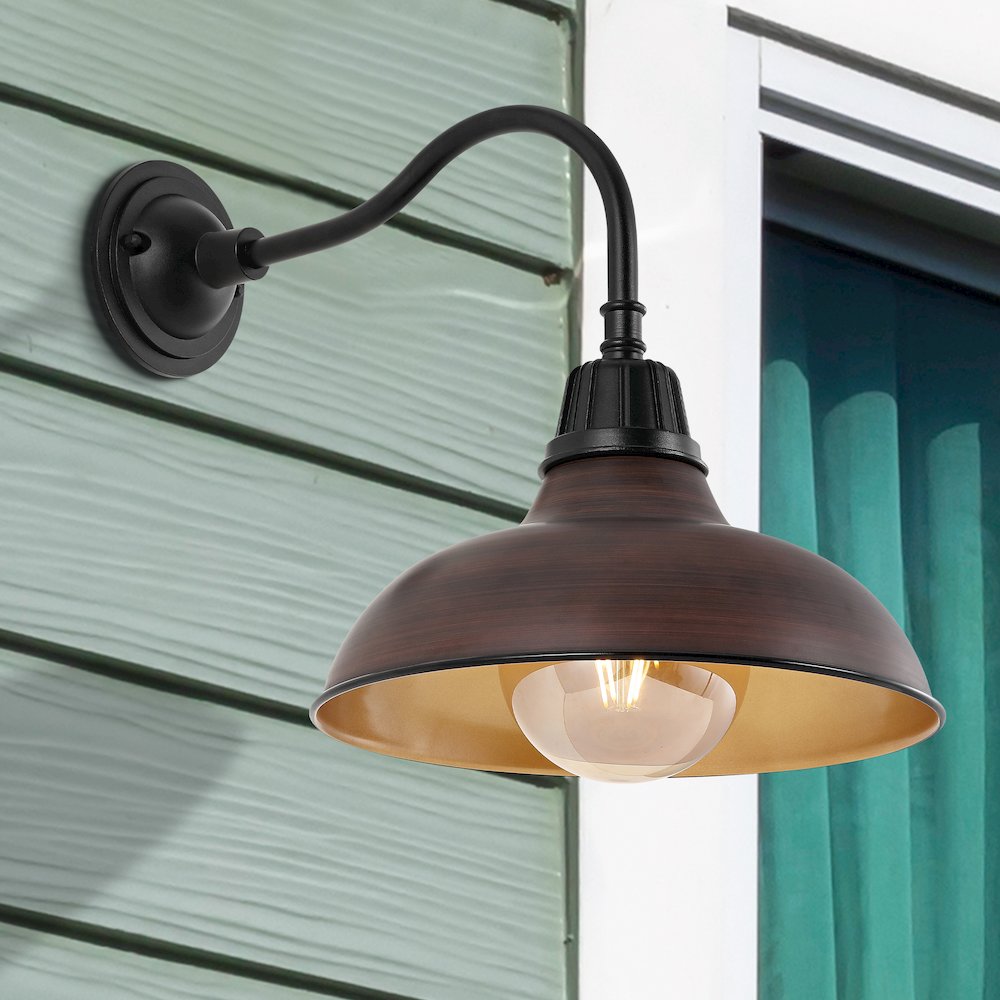 Aurora Farmhouse Industrial Indoor/Outdoor Iron Led Gooseneck Arm Outdoor Sconce. Picture 5