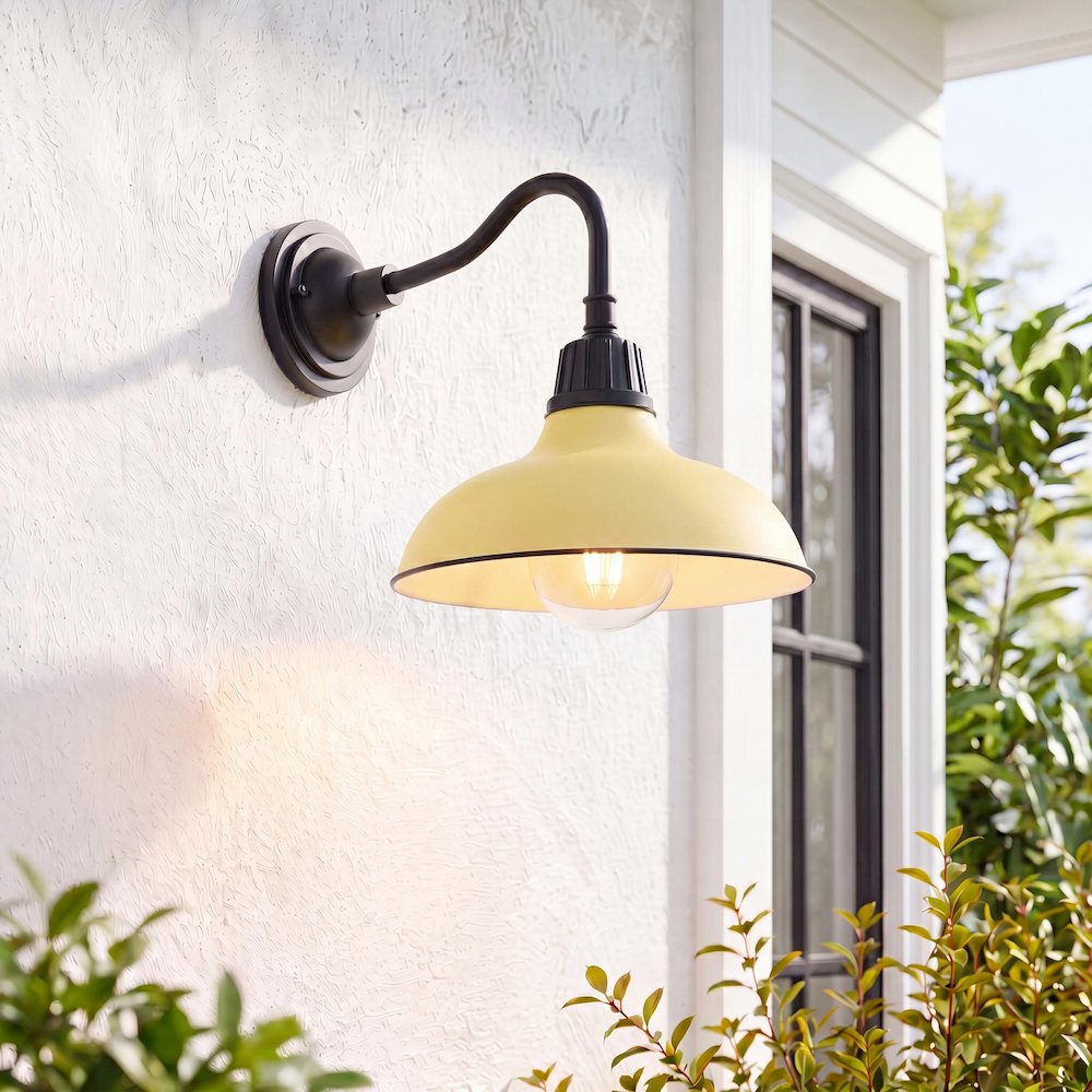 Indoor/Outdoor Iron LED Gooseneck Arm Outdoor Sconce, Matte Yellow. Picture 7