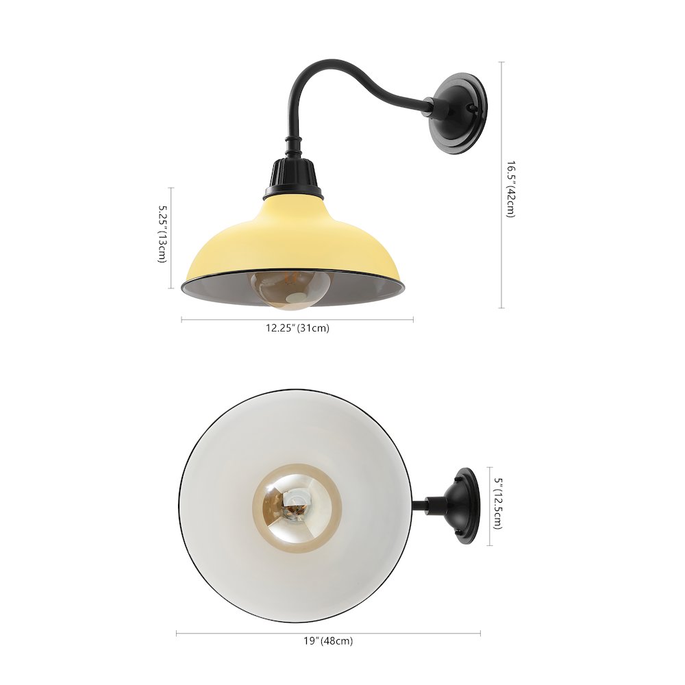 Indoor/Outdoor Iron LED Gooseneck Arm Outdoor Sconce, Matte Yellow. Picture 3