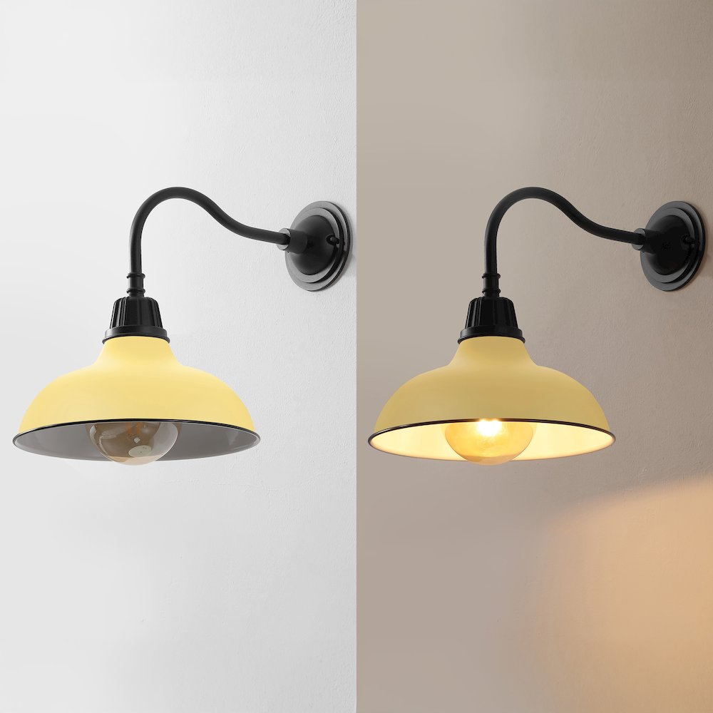 Indoor/Outdoor Iron LED Gooseneck Arm Outdoor Sconce, Matte Yellow. Picture 5