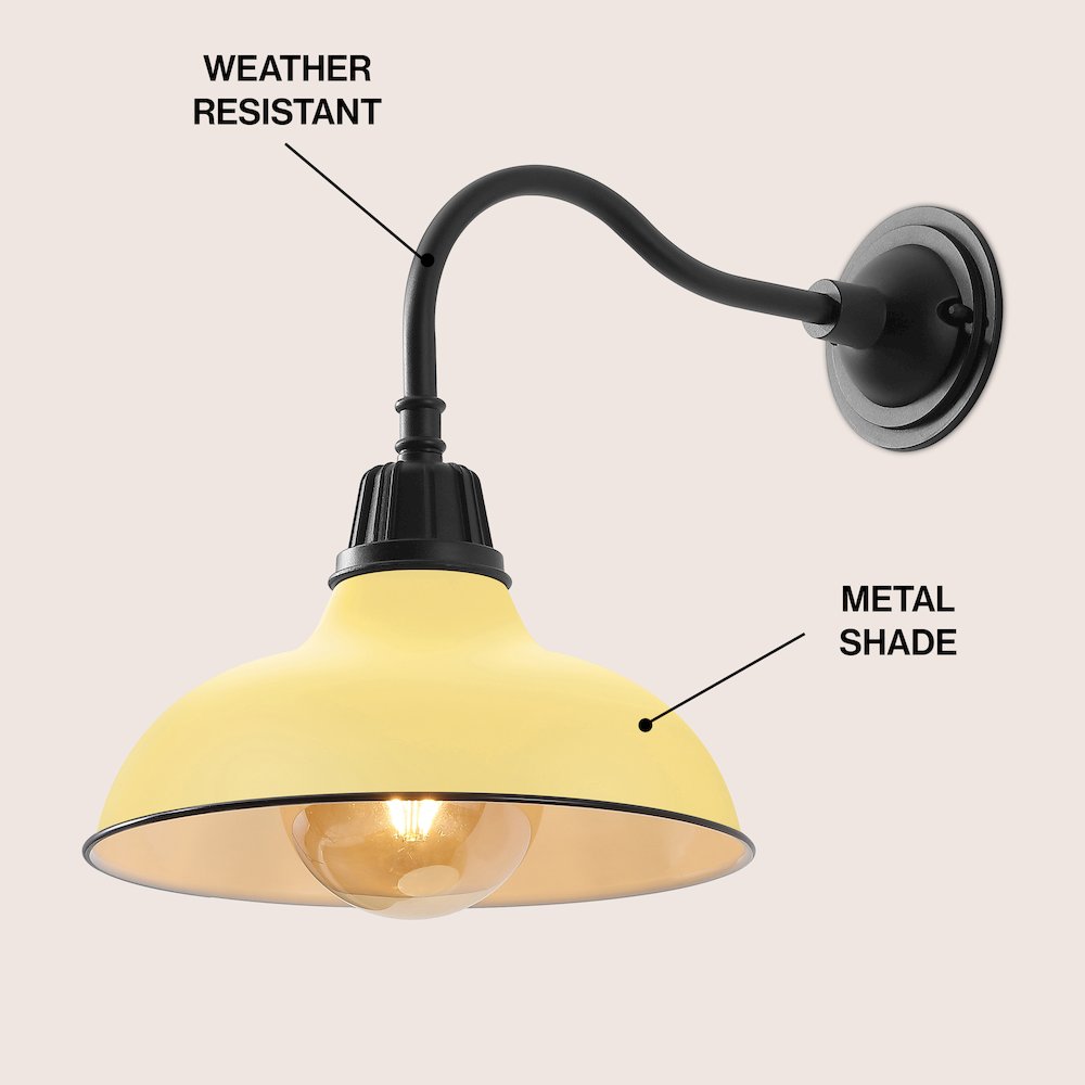 Indoor/Outdoor Iron LED Gooseneck Arm Outdoor Sconce, Matte Yellow. Picture 2