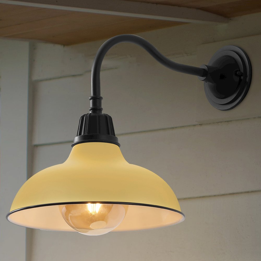 Indoor/Outdoor Iron LED Gooseneck Arm Outdoor Sconce, Matte Yellow. Picture 6