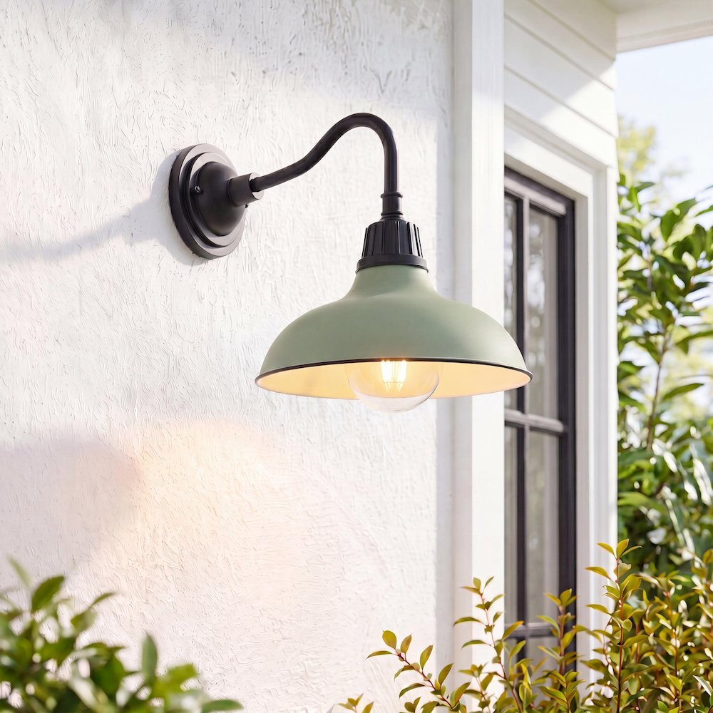 Indoor/Outdoor Iron LED Gooseneck Arm Outdoor Sconce, Matte Olive Green. Picture 7