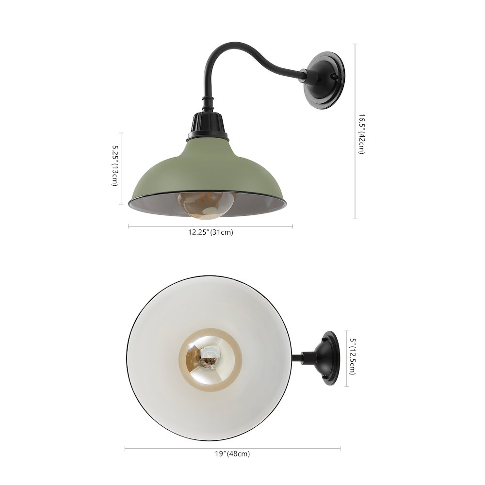 Indoor/Outdoor Iron LED Gooseneck Arm Outdoor Sconce, Matte Olive Green. Picture 3