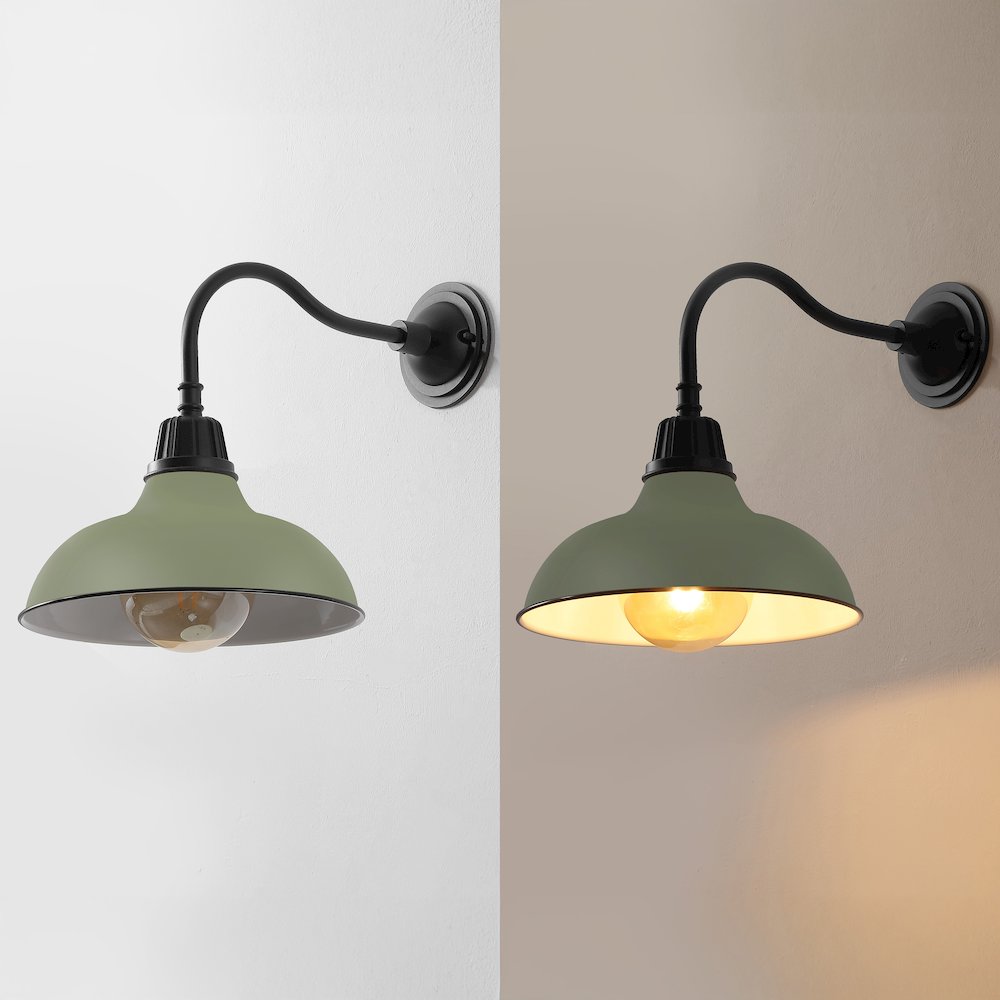Indoor/Outdoor Iron LED Gooseneck Arm Outdoor Sconce, Matte Olive Green. Picture 5