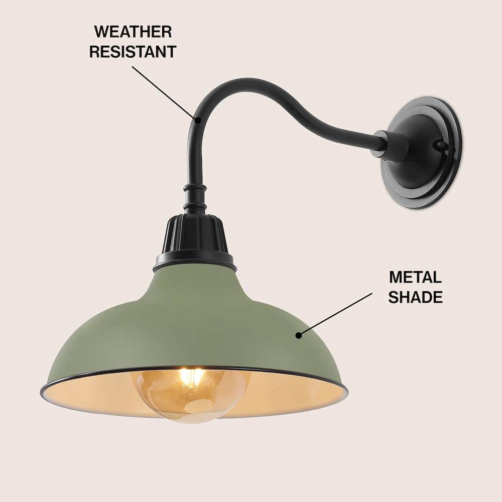 Indoor/Outdoor Iron LED Gooseneck Arm Outdoor Sconce, Matte Olive Green. Picture 2