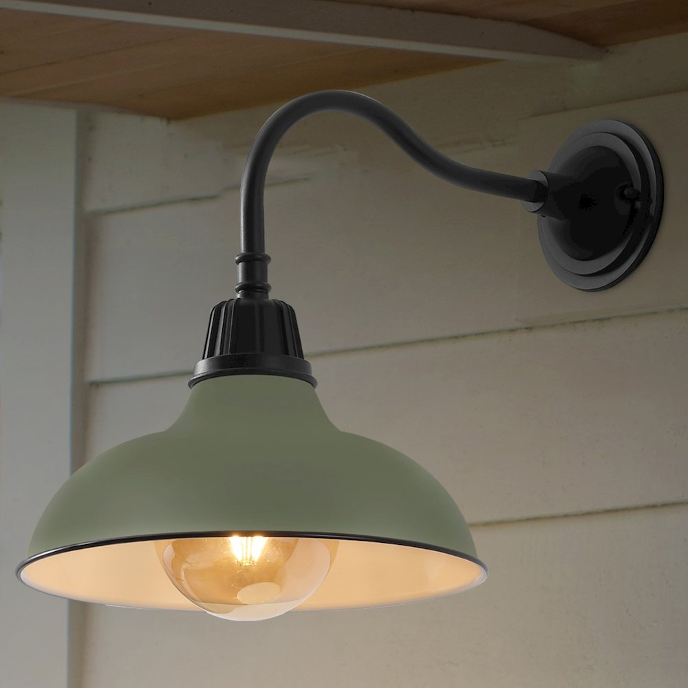 Indoor/Outdoor Iron LED Gooseneck Arm Outdoor Sconce, Matte Olive Green. Picture 6