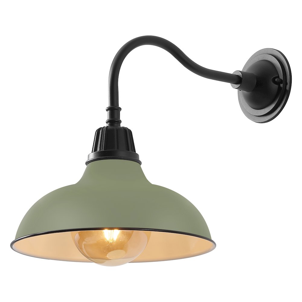 Indoor/Outdoor Iron LED Gooseneck Arm Outdoor Sconce, Matte Olive Green. Picture 1