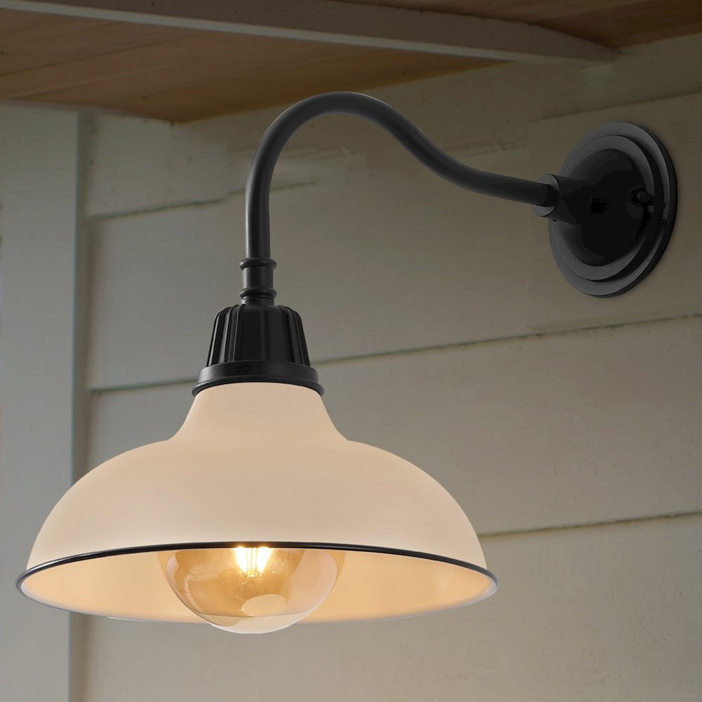 Indoor/Outdoor Iron LED Gooseneck Arm Outdoor Sconce, Matte Almond. Picture 6