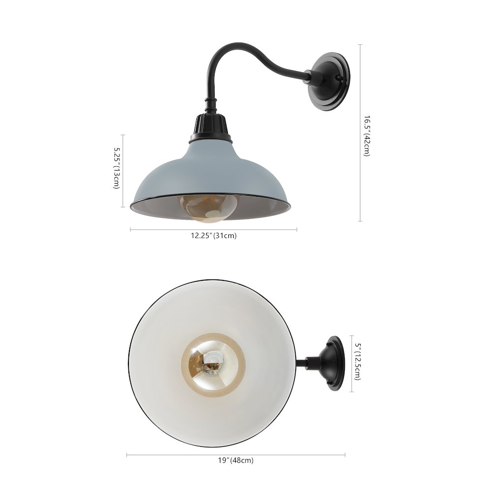 Indoor/Outdoor Iron LED Gooseneck Arm Outdoor Sconce, Matte Silver Blue. Picture 3