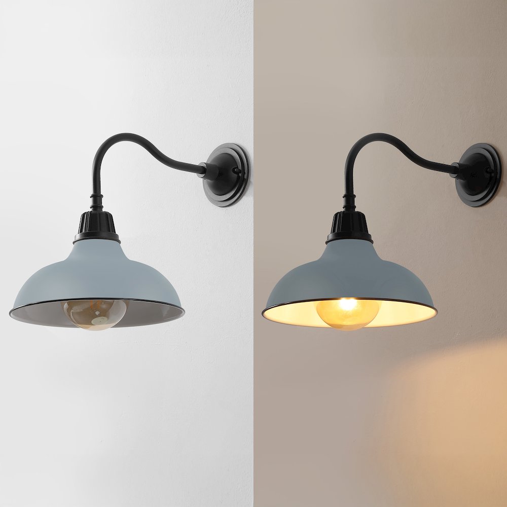 Indoor/Outdoor Iron LED Gooseneck Arm Outdoor Sconce, Matte Silver Blue. Picture 5