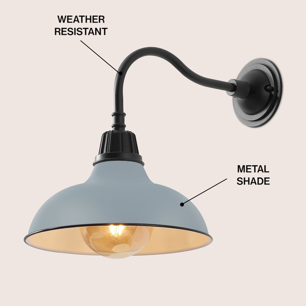 Indoor/Outdoor Iron LED Gooseneck Arm Outdoor Sconce, Matte Silver Blue. Picture 2