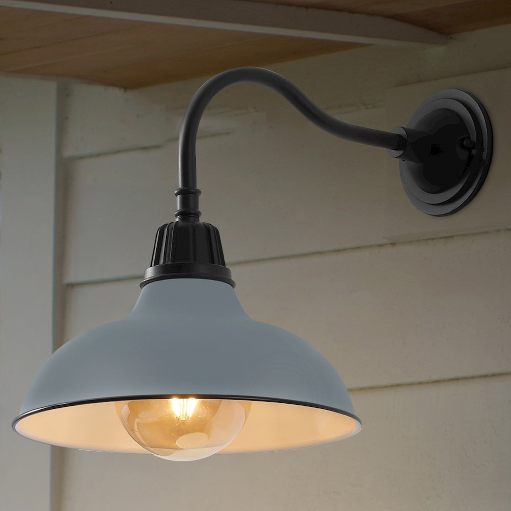 Indoor/Outdoor Iron LED Gooseneck Arm Outdoor Sconce, Matte Silver Blue. Picture 6