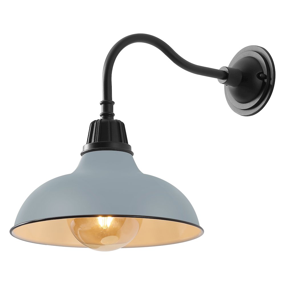 Indoor/Outdoor Iron LED Gooseneck Arm Outdoor Sconce, Matte Silver Blue. Picture 1
