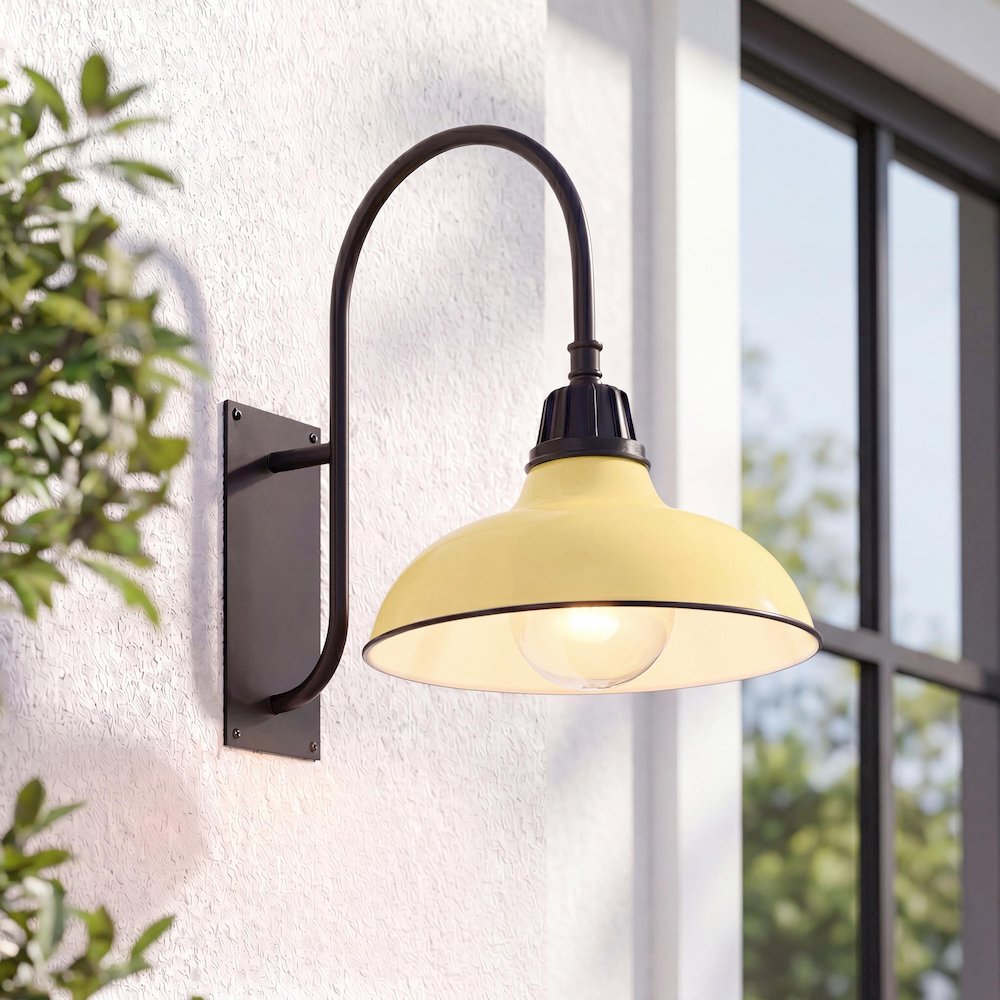 Indoor/Outdoor Iron LED Gooseneck Arm Outdoor Sconce, Matte Yellow. Picture 7