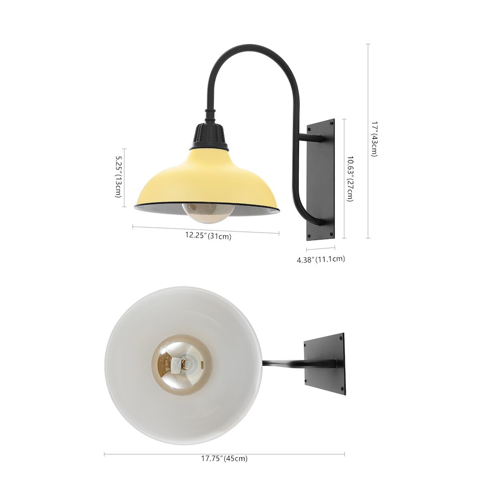 Indoor/Outdoor Iron LED Gooseneck Arm Outdoor Sconce, Matte Yellow. Picture 3