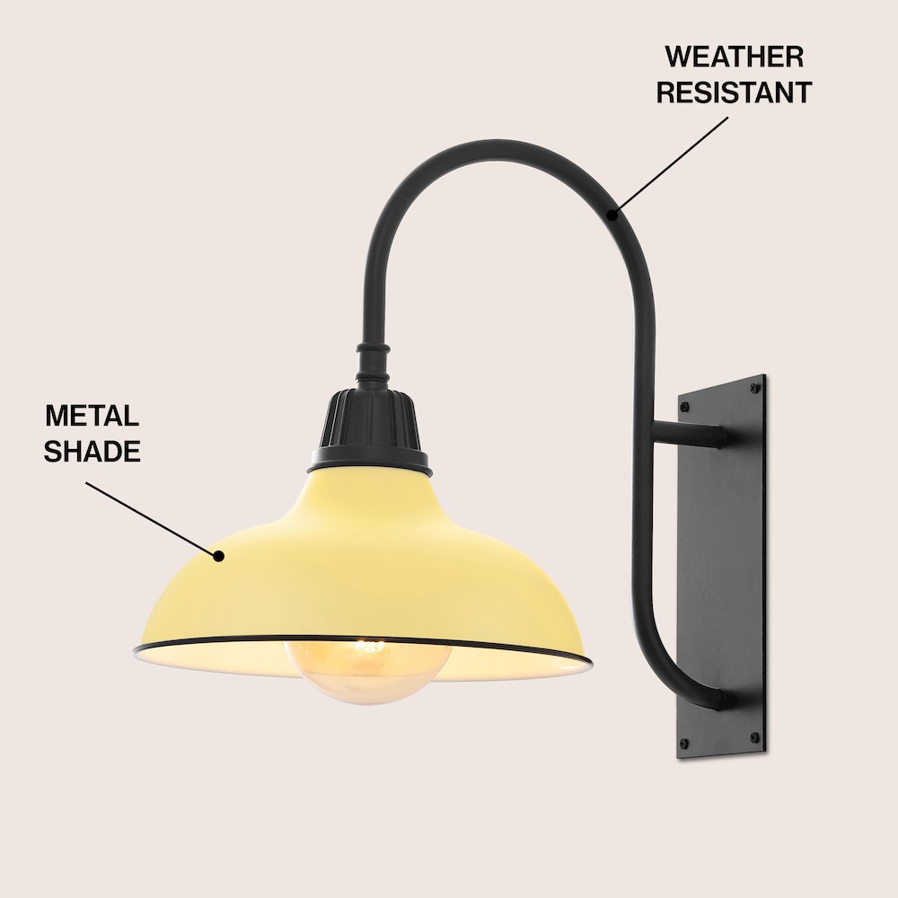 Indoor/Outdoor Iron LED Gooseneck Arm Outdoor Sconce, Matte Yellow. Picture 2