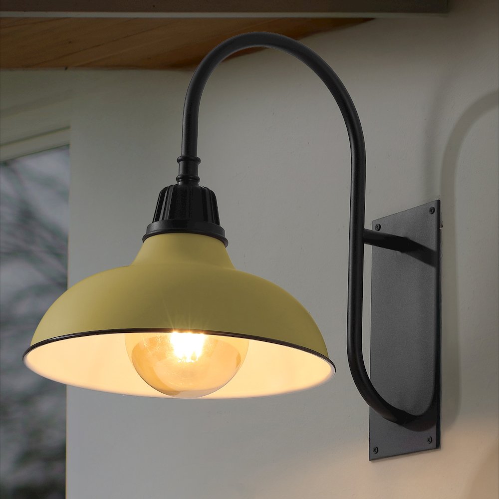 Indoor/Outdoor Iron LED Gooseneck Arm Outdoor Sconce, Matte Yellow. Picture 6