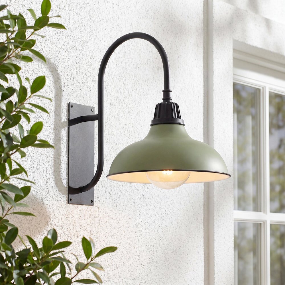 Indoor/Outdoor Iron LED Gooseneck Arm Outdoor Sconce, Matte Olive Green. Picture 7