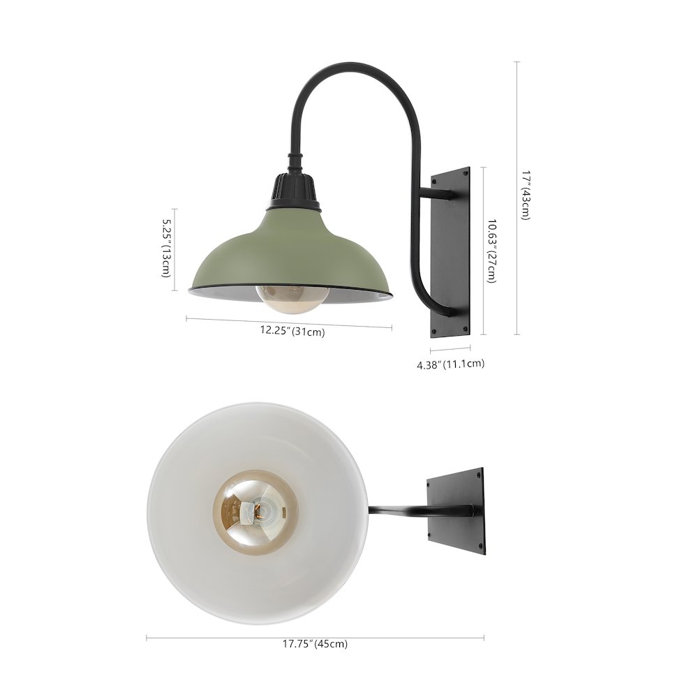 Indoor/Outdoor Iron LED Gooseneck Arm Outdoor Sconce, Matte Olive Green. Picture 3