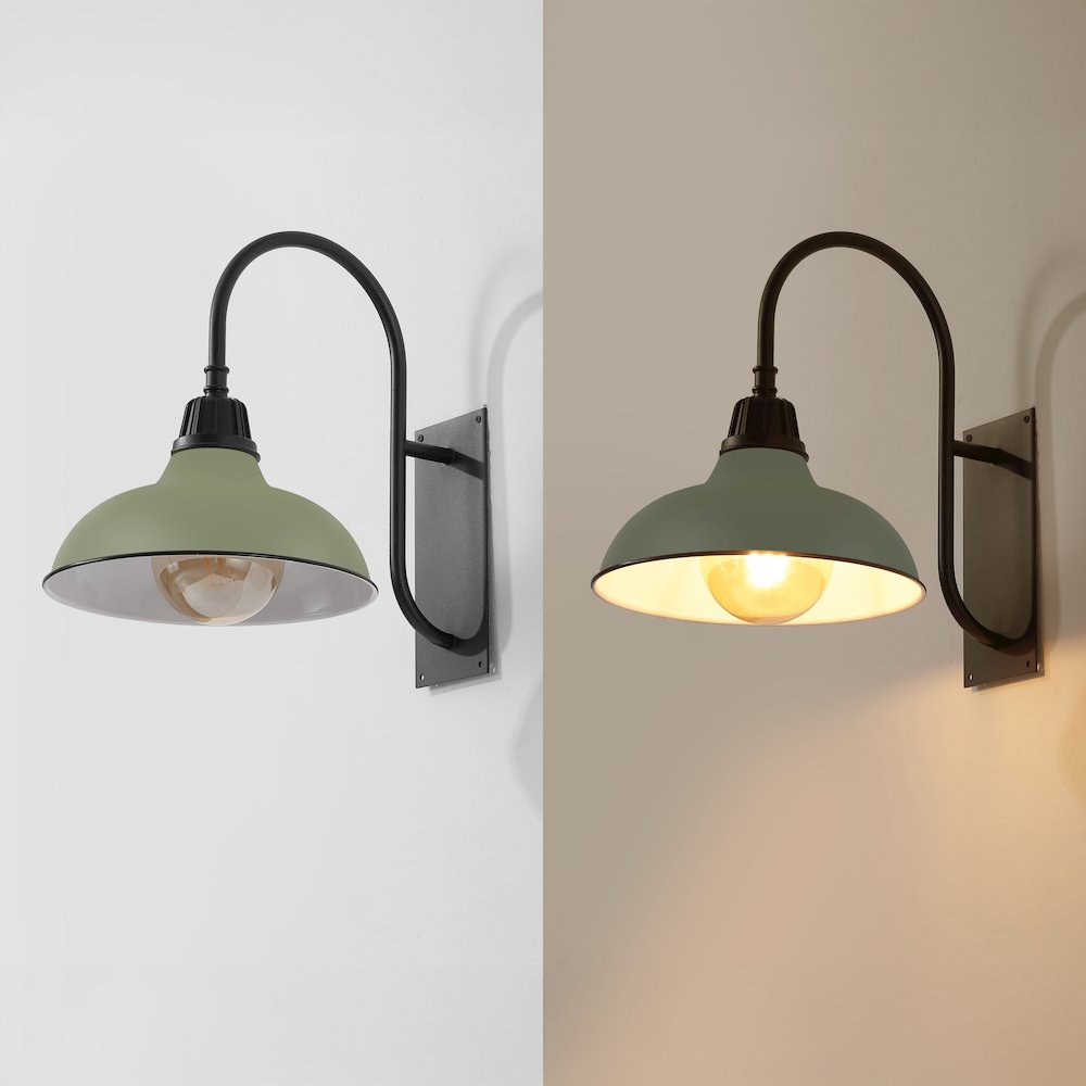 Indoor/Outdoor Iron LED Gooseneck Arm Outdoor Sconce, Matte Olive Green. Picture 5