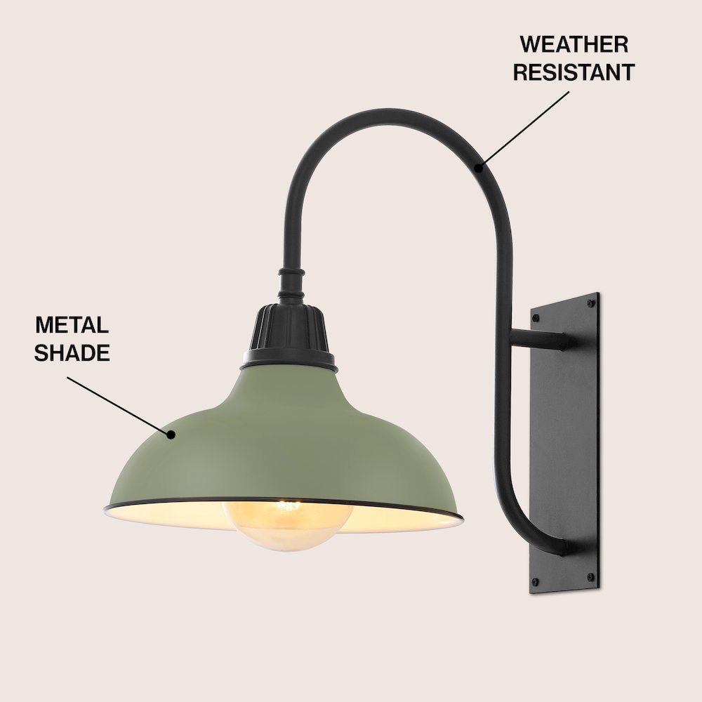 Indoor/Outdoor Iron LED Gooseneck Arm Outdoor Sconce, Matte Olive Green. Picture 2